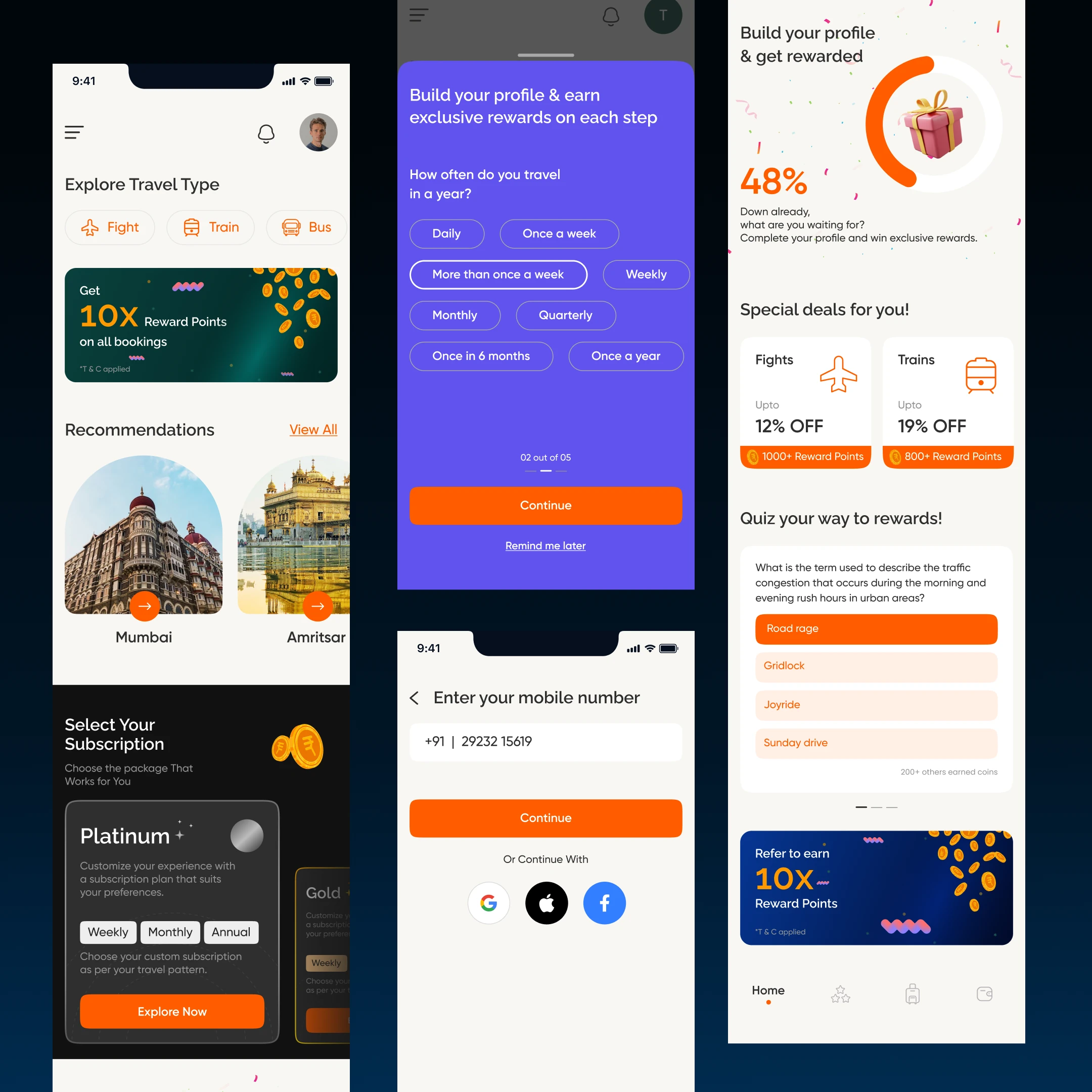 Travel booking mobile app with reward points