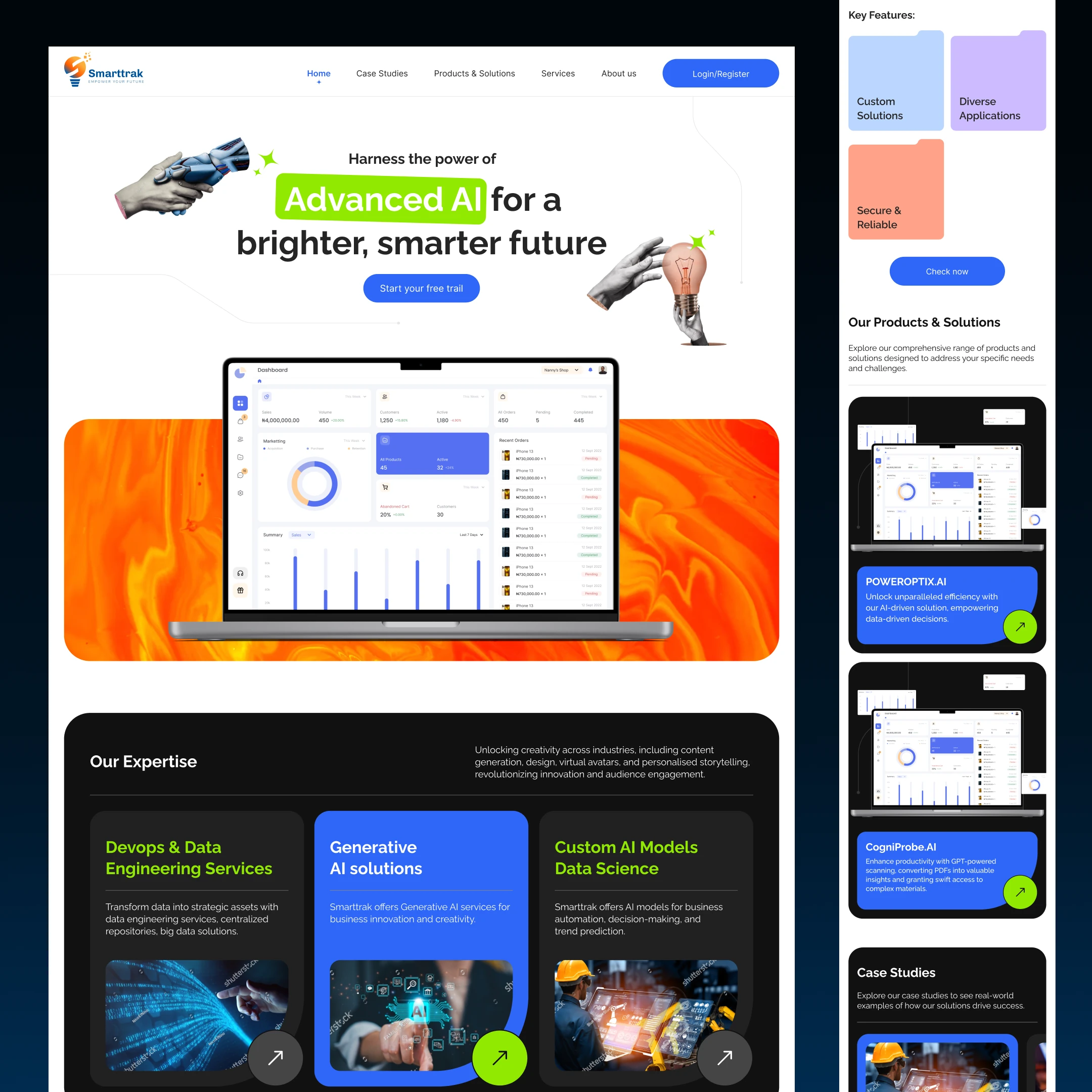 Smarttrak AI company website and dashboard