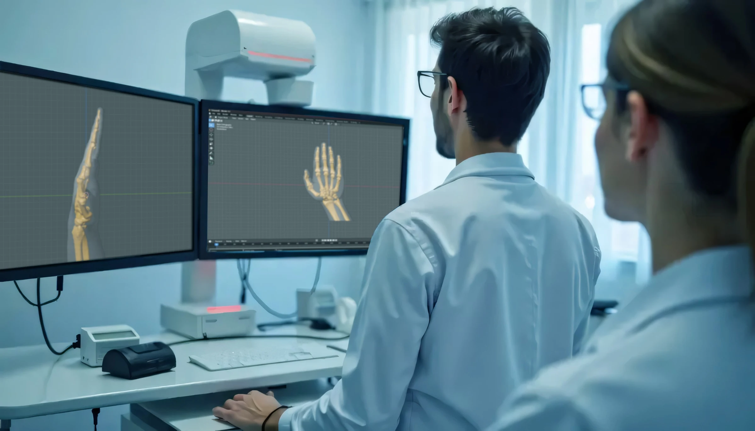 Surgeon reviewing scan